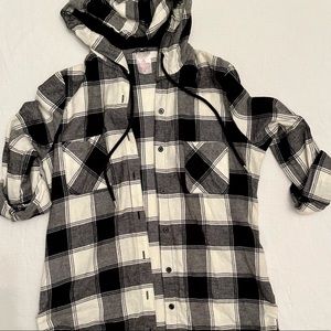 black and white hooded flannel